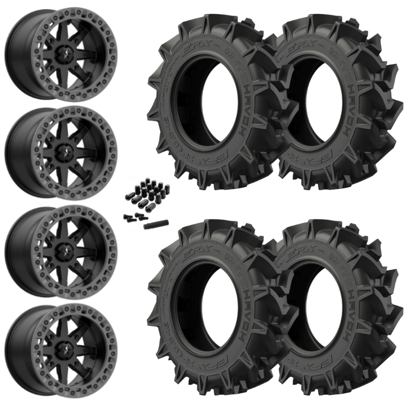 16" MSA Lok2 M31 Beadlock Black & Gray Ring UTV Rims & 30" EFX MotoHavok Tires 6 Ply Mounted