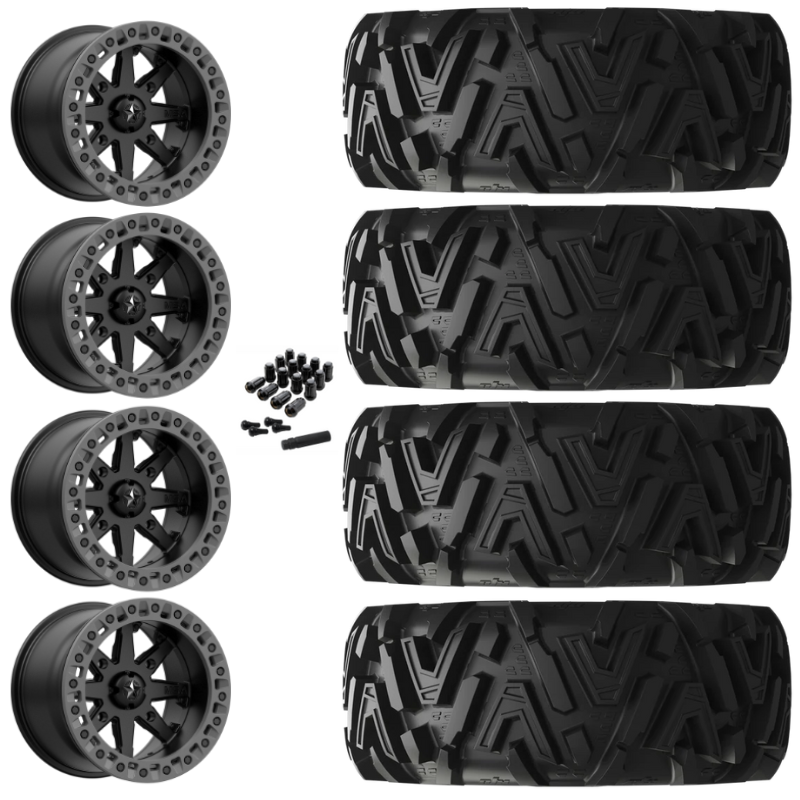 18" MSA Lok2 M31 Beadlock Black & Gray Ring UTV Rims & 32" EFX MotoMTC Tires 6 Ply Mounted