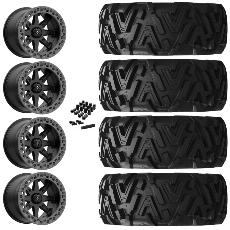 14" MSA Lok2 M31 Beadlock Black & Gray Ring UTV Rims & 30" EFX MotoMTC Tires 6 Ply Mounted