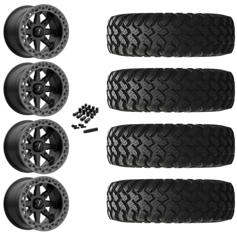 15" MSA Lok2 M31 Beadlock Black & Gray Ring UTV Rims & 30" EFX MotoRally Tires 8 Ply Mounted