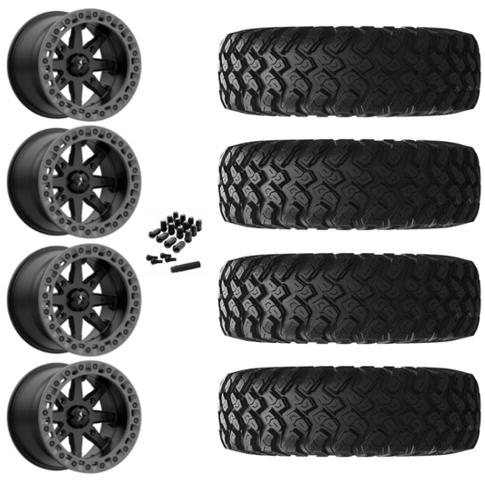 15" MSA Lok2 M31 Beadlock Black & Gray Ring UTV Rims & 30" EFX MotoRally Tires 8 Ply Mounted