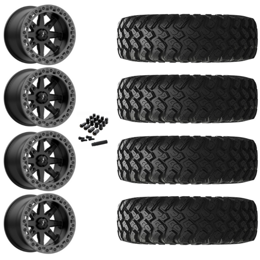 18" MSA Lok2 M31 Beadlock Black & Gray Ring UTV Rims & 35" EFX MotoRally Tires 8 Ply Mounted