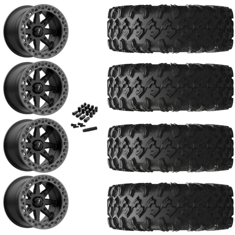 15" MSA Lok2 M31 Beadlock Black & Gray Ring UTV Rims & 32" EFX MotoRavage Tires 8 Ply Mounted