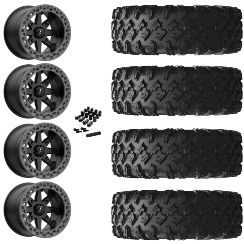 18" MSA Lok2 M31 Beadlock Black & Gray Ring UTV Rims & 32" EFX MotoRavage Tires 8 Ply Mounted
