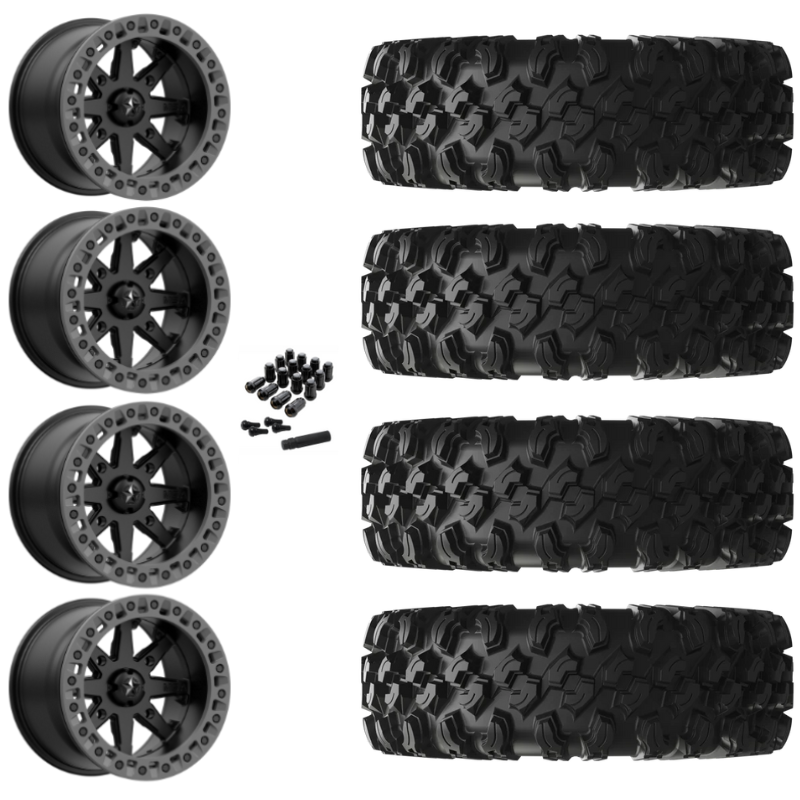 14" MSA Lok2 M31 Beadlock Black & Gray Ring UTV Rims & 28" EFX MotoRavage XL Tires 8 Ply Mounted