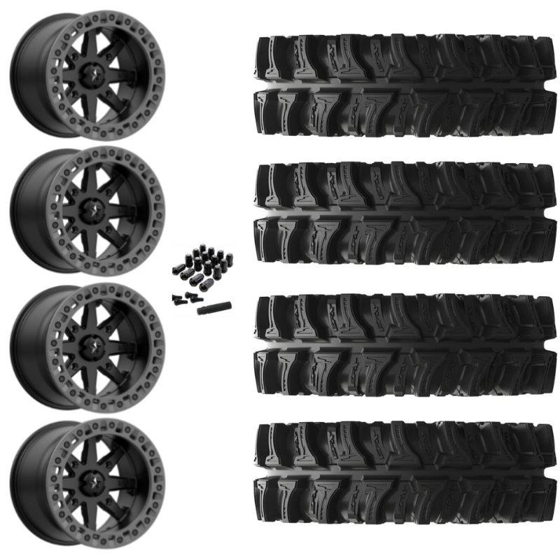 16" MSA Lok2 M31 Beadlock Black & Gray Ring UTV Rims & 30" EFX MotoSlayer Tires 6 Ply Mounted