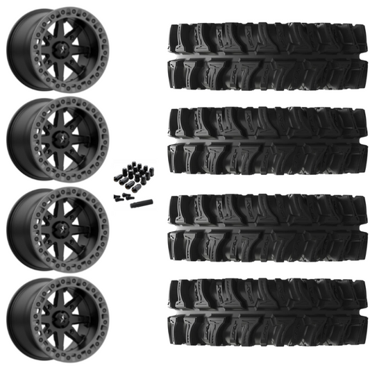 16" MSA Lok2 M31 Beadlock Black & Gray Ring UTV Rims & 30" EFX MotoSlayer Tires 6 Ply Mounted