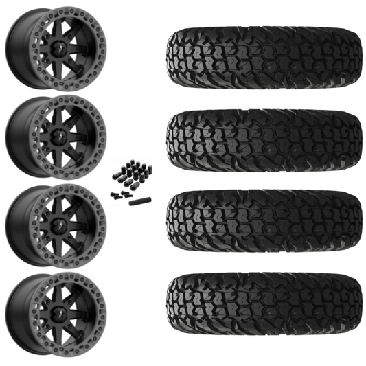 15" MSA Lok2 M31 Beadlock Black & Gray Ring UTV Rims & 32" EFX MotoVator Tires 8 Ply Mounted