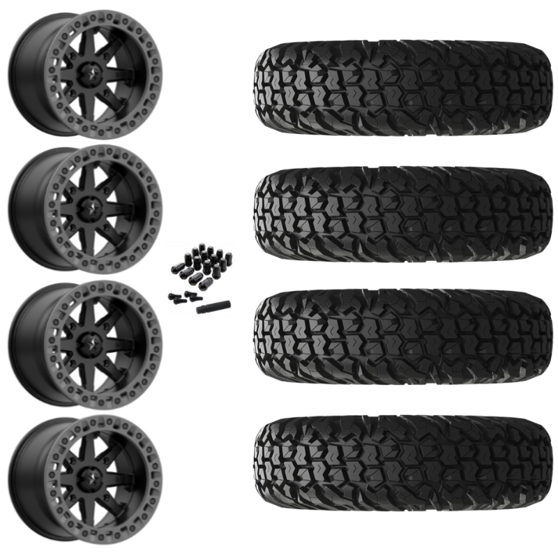 16" MSA Lok2 M31 Beadlock Black & Gray Ring UTV Rims & 30" EFX MotoVator Tires 8 Ply Mounted