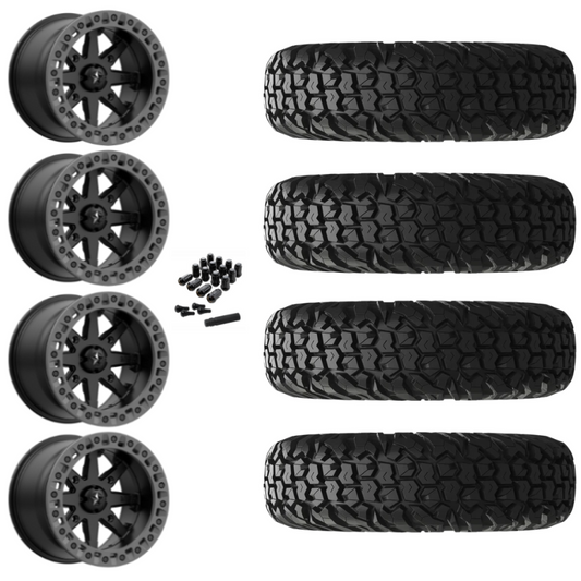 15" MSA Lok2 M31 Beadlock Black & Gray Ring UTV Rims & 30" EFX MotoVator Tires 8 Ply Mounted