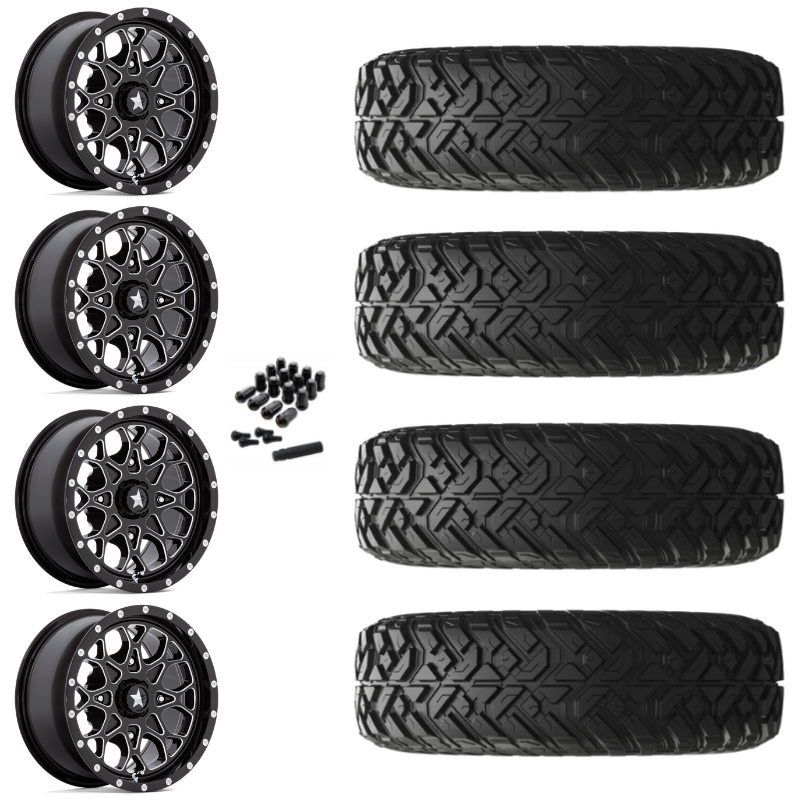 14" MSA Portal M45 Black Milled UTV Rims & 32" EFX Gripper R/T Tires 10 Ply Mounted