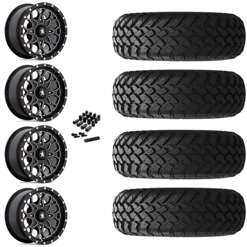 18" MSA Portal M45 Black Milled UTV Rims & 33" EFX MotoHammer Tires 8 Ply Mounted
