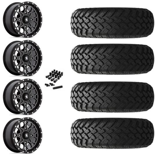 18" MSA Portal M45 Black Milled UTV Rims & 33" EFX MotoHammer Tires 8 Ply Mounted