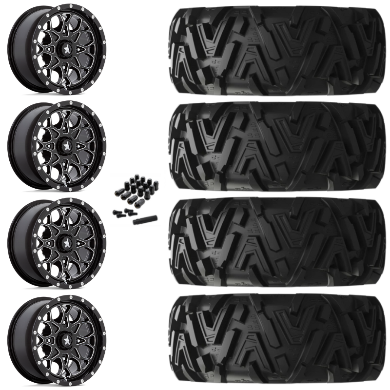 20" MSA Portal M45 Black Milled UTV Rims & 34" EFX MotoMTC Tires 6 Ply Mounted