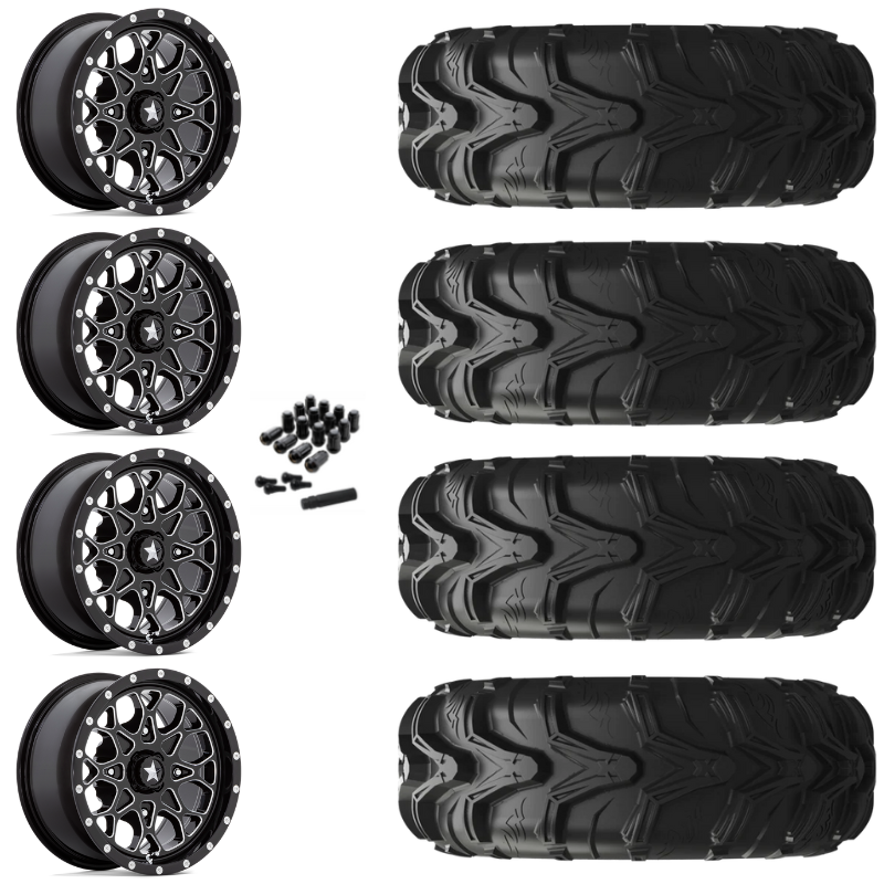 14" MSA Portal M45 Black Milled UTV Rims & 27" EFX MotoMax Tires 6 Ply Mounted