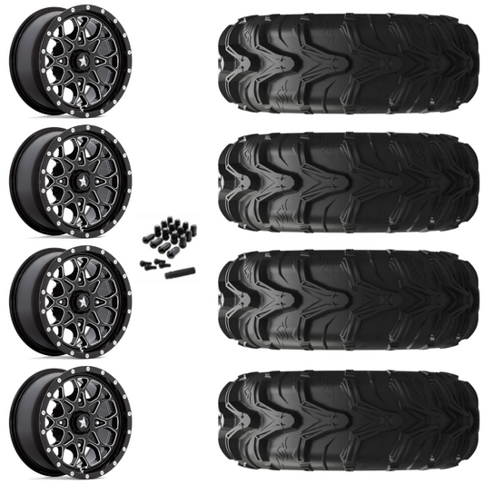 14" MSA Portal M45 Black Milled UTV Rims & 27" EFX MotoMax Tires 6 Ply Mounted