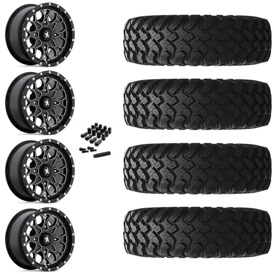 15" MSA Portal M45 Black Milled UTV Rims & 30" EFX MotoRally Tires 8 Ply Mounted