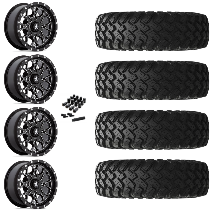 16" MSA Portal M45 Black Milled UTV Rims & 32" EFX MotoRally Tires 8 Ply Mounted