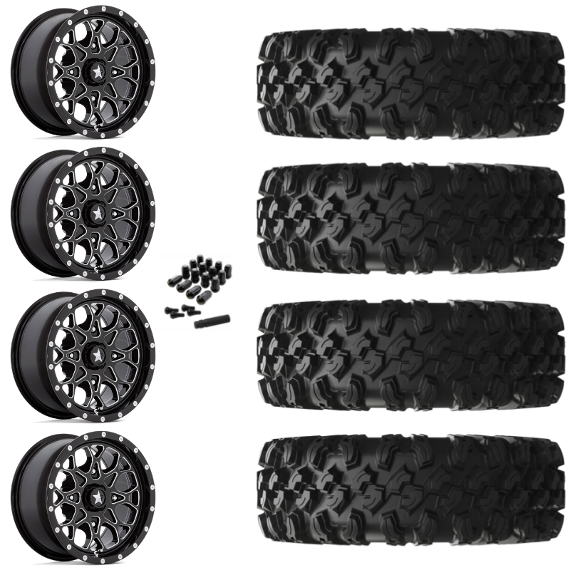 16" MSA Portal M45 Black Milled UTV Rims & 30" EFX MotoRavage XL Tires 8 Ply Mounted