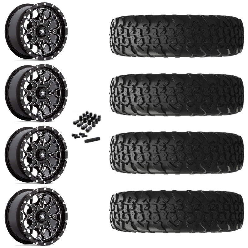 15" MSA Portal M45 Black Milled UTV Rims & 32" EFX MotoVator R/T Tires 8 Ply Mounted