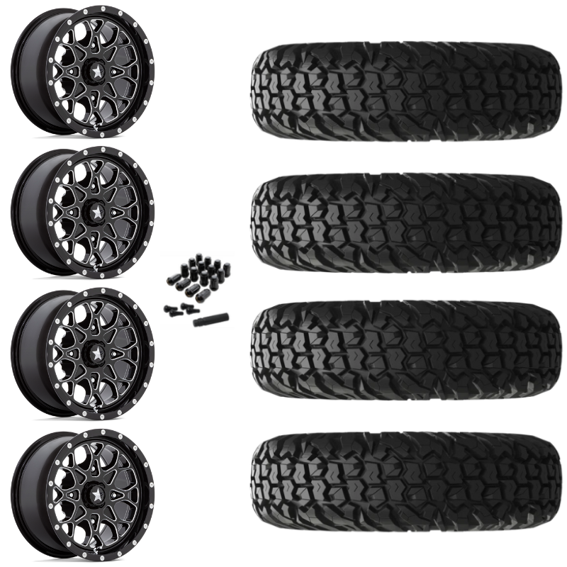 16" MSA Portal M45 Black Milled UTV Rims & 30" EFX MotoVator Tires 8 Ply Mounted