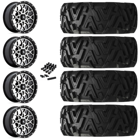 14" MSA Portal M45 Machined UTV Rims & 28" EFX MotoMTC Tires 6 Ply Mounted