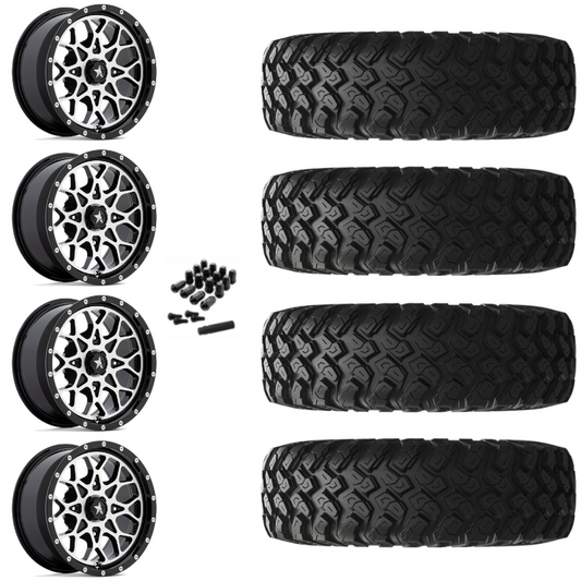 14" MSA Portal M45 Machined UTV Rims & 30" EFX MotoRally Tires 8 Ply Mounted