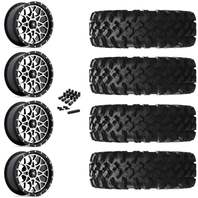 14" MSA Portal M45 Machined UTV Rims & 30" EFX MotoRavage XL Tires 8 Ply Mounted