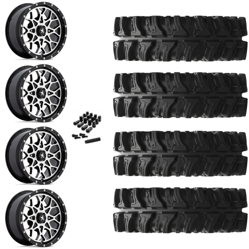 24" MSA Portal M45 Machined UTV Rims & 35" EFX MotoSlayer Tires 6 Ply Mounted