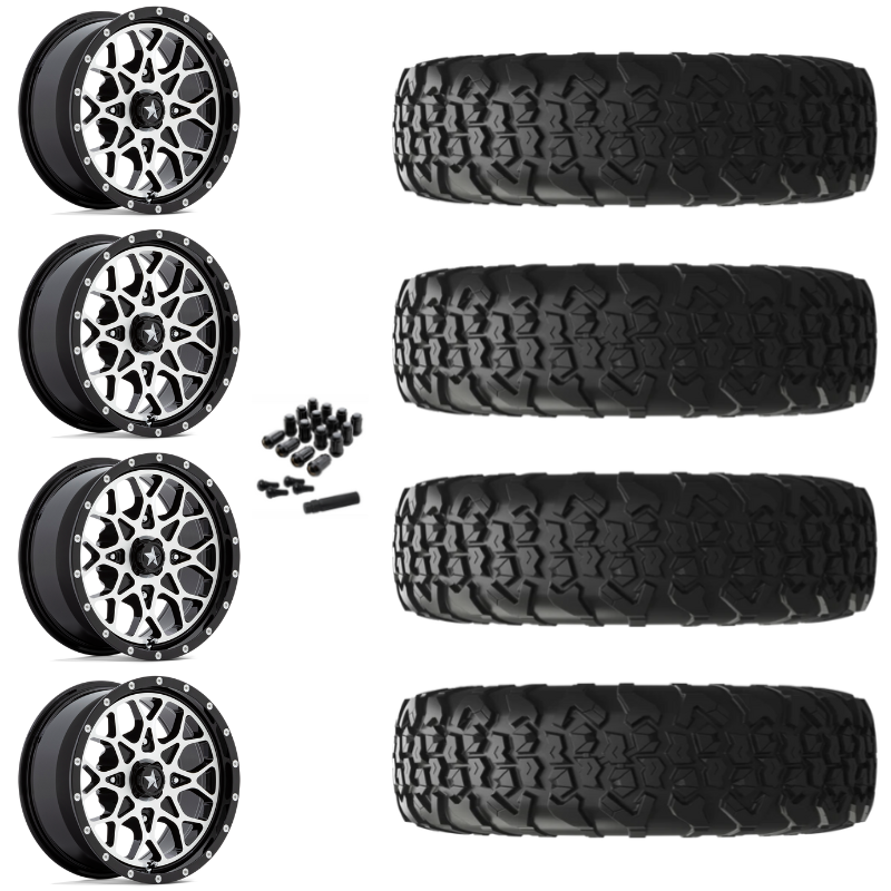 15" MSA Portal M45 Machined UTV Rims & 35" EFX MotoVator R/T Tires 8 Ply Mounted
