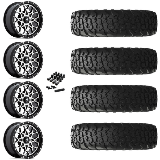 15" MSA Portal M45 Machined UTV Rims & 33" EFX MotoVator R/T Tires 8 Ply Mounted