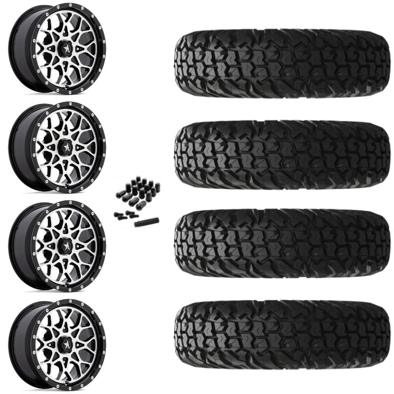 15" MSA Portal M45 Machined UTV Rims & 34" EFX MotoVator Tires 8 Ply Mounted