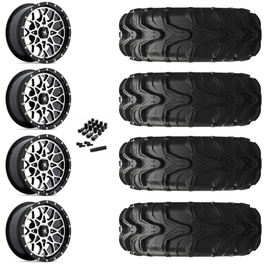 14" MSA Portal M45 Machined UTV Rims & 27" EFX MotoMax Tires 6 Ply Mounted