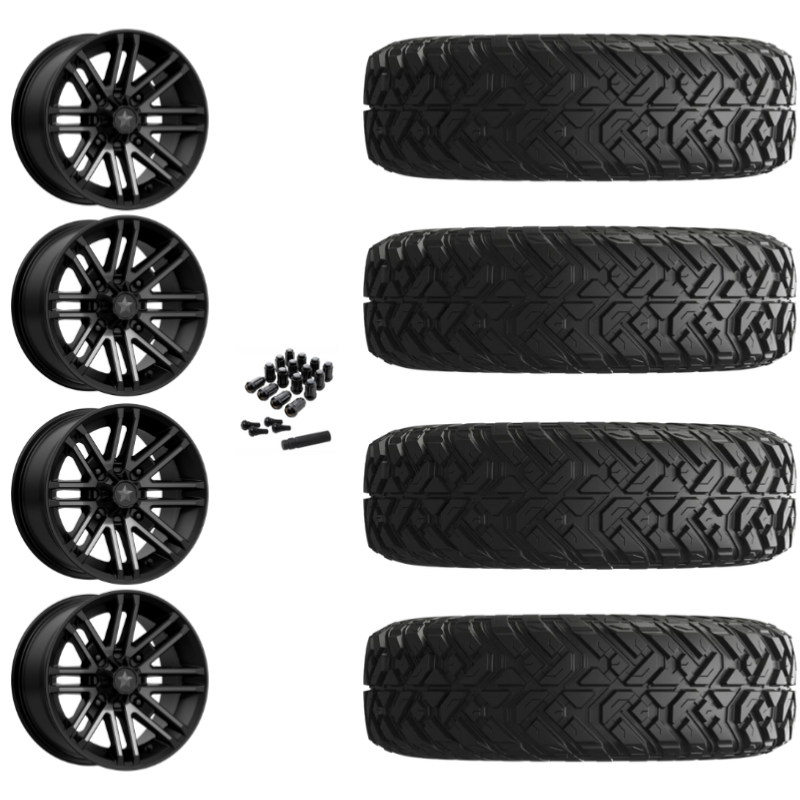 14" MSA Rogue M40 Black UTV Rims & 30" EFX Gripper Standard Tires 8 Ply Mounted