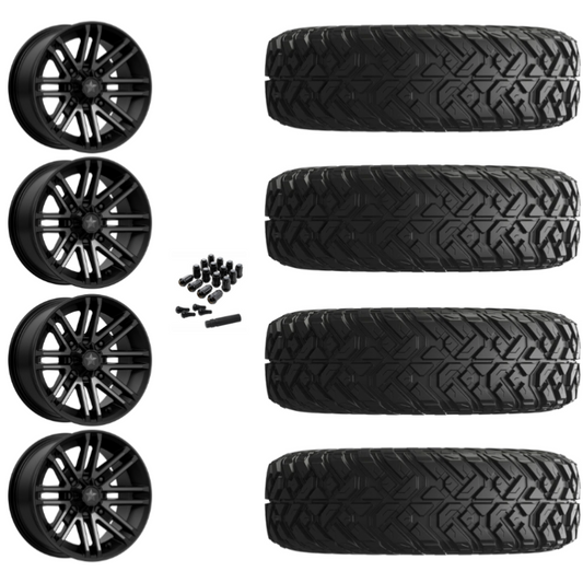 14" MSA Rogue M40 Black UTV Rims & 28" EFX Gripper Standard Tires 8 Ply Mounted