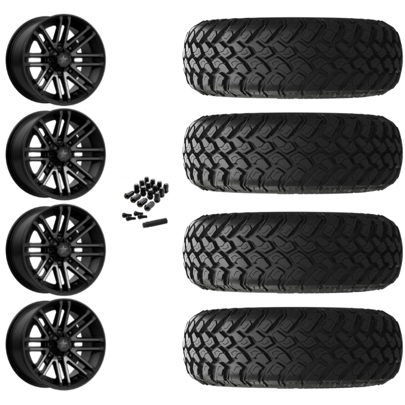 14" MSA Rogue M40 Black UTV Rims & 30" EFX MotoHammer Tires 8 Ply Mounted