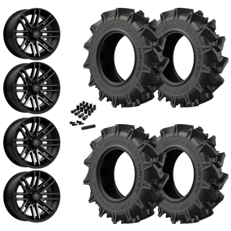 16" MSA Rogue M40 Black UTV Rims & 30" EFX MotoHavok Tires 6 Ply Mounted