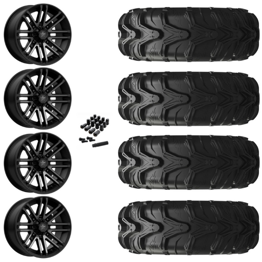 14" MSA Rogue M40 Black UTV Rims & 27" EFX MotoMax Tires 6 Ply Mounted