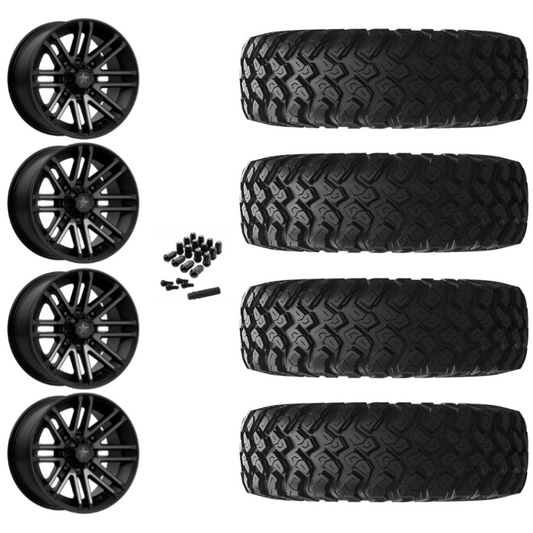 14" MSA Rogue M40 Black UTV Rims & 32" EFX MotoRally Tires 8 Ply Mounted