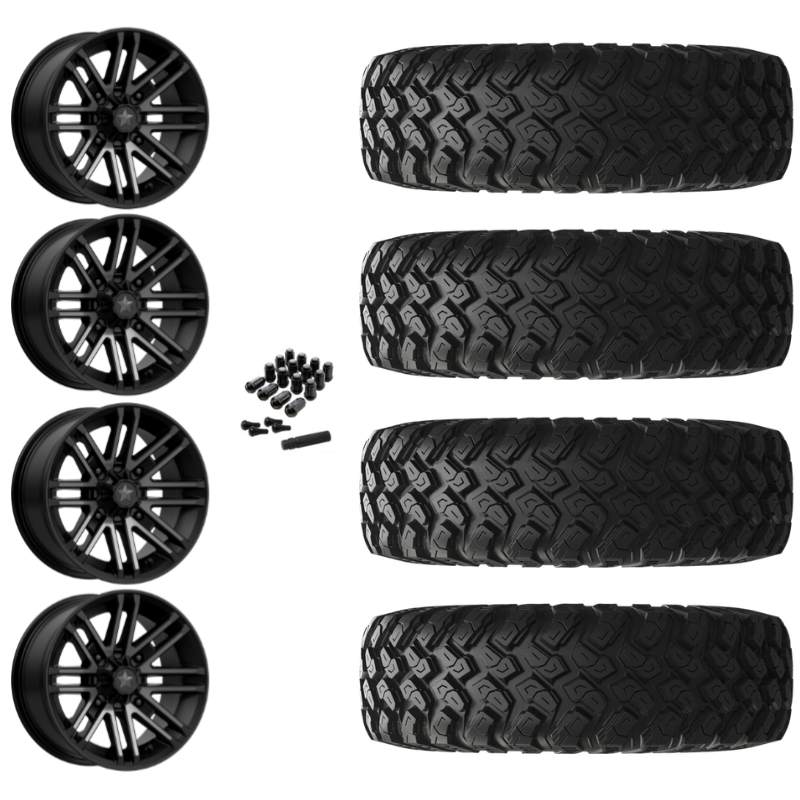 15" MSA Rogue M40 Black UTV Rims & 28" EFX MotoRally Tires 8 Ply Mounted