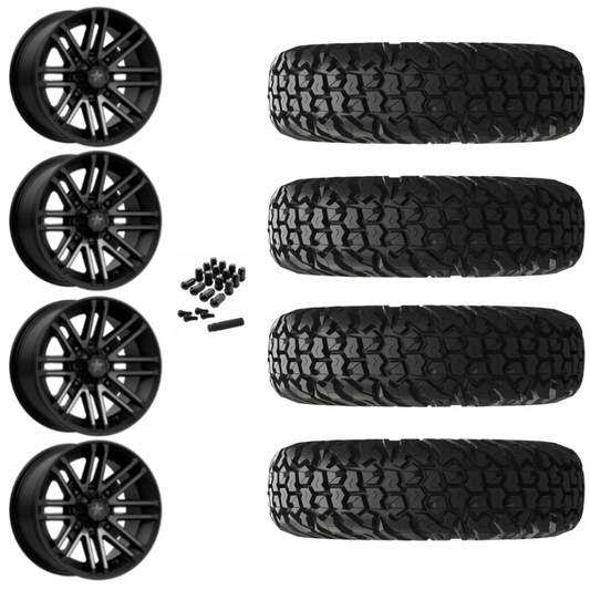 14" MSA Rogue M40 Black UTV Rims & 32" EFX MotoVator Tires 8 Ply Mounted