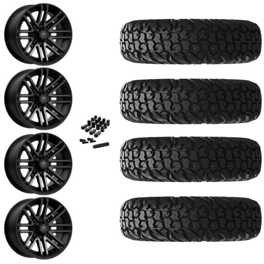 15" MSA Rogue M40 Black UTV Rims & 30" EFX MotoVator Tires 8 Ply Mounted