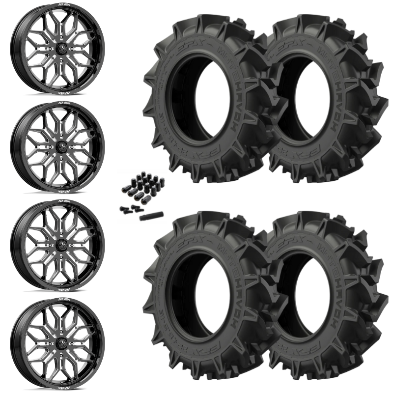 20" MSA Sniper M47 Black Milled UTV Rims & 35" EFX MotoHavok Tires 6 Ply Mounted