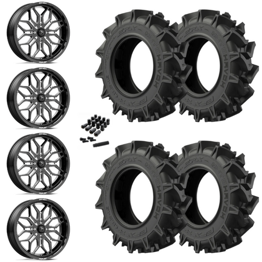 18" MSA Sniper M47 Black Milled UTV Rims & 32" EFX MotoHavok Tires 6 Ply Mounted