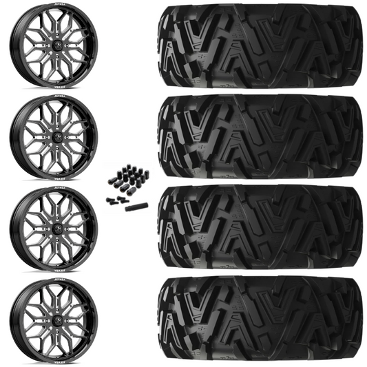 20" MSA Sniper M47 Black Milled UTV Rims & 34" EFX MotoMTC Tires 6 Ply Mounted