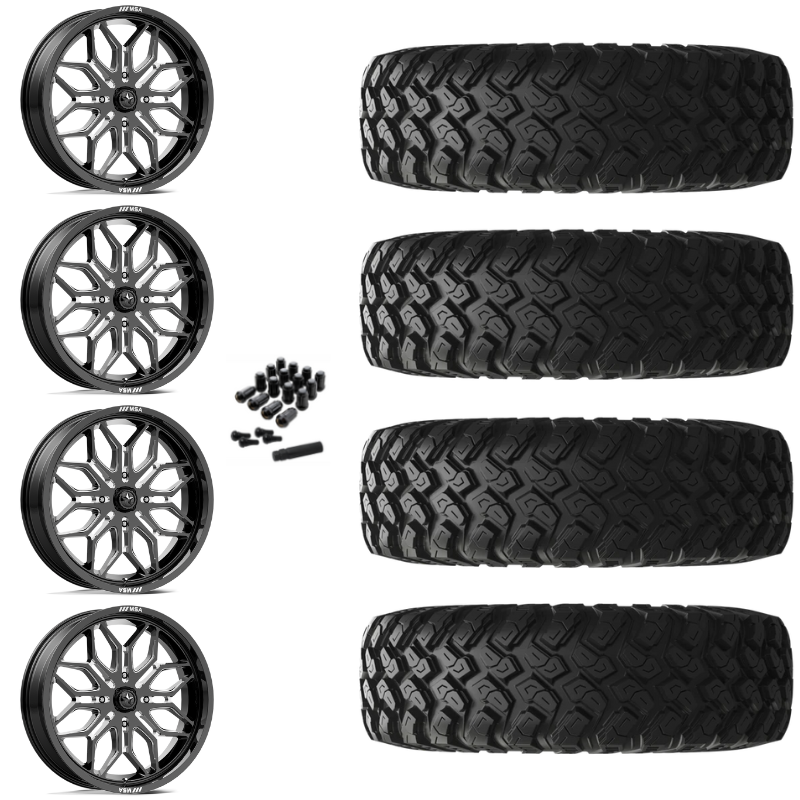 22" MSA Sniper M47 Black Milled UTV Rims & 35" EFX MotoRally Tires 8 Ply Mounted