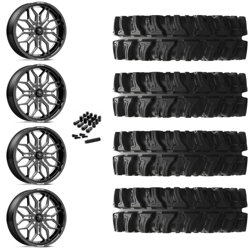 24" MSA Sniper M47 Black Milled UTV Rims & 35" EFX MotoSlayer Tires 6 Ply Mounted