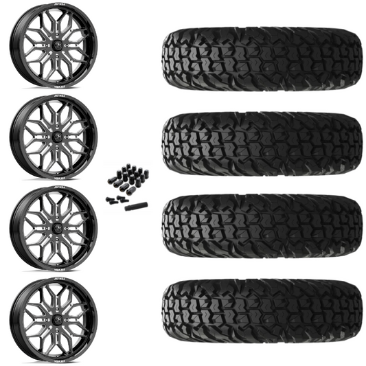 18" MSA Sniper M47 Black Milled UTV Rims & 34" EFX MotoVator Tires 8 Ply Mounted