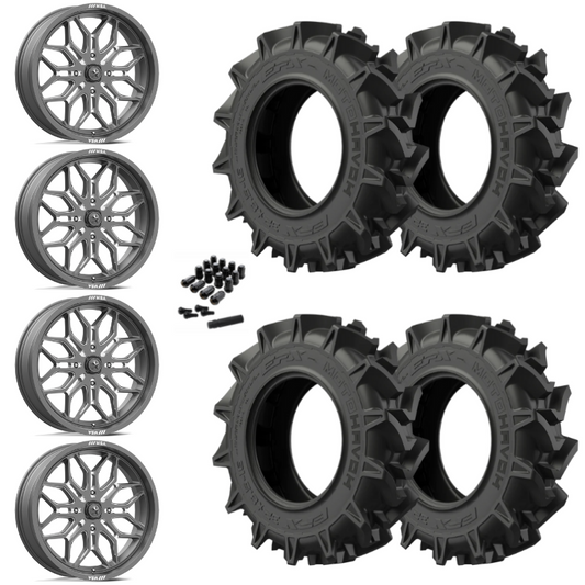 18" MSA Sniper M47 Gun Metal Milled UTV Rims & 32" EFX MotoHavok Tires 6 Ply Mounted