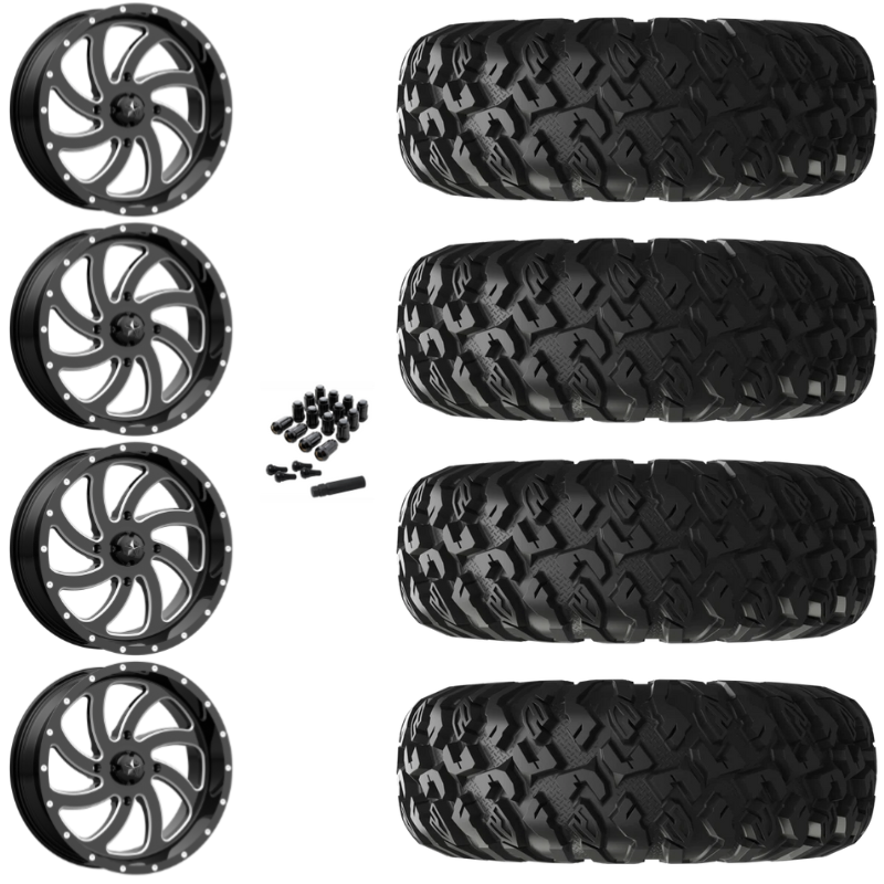 20" MSA Switch M36 Black Milled UTV Rims & 35" EFX MotoClaw Tires 8 Ply Mounted